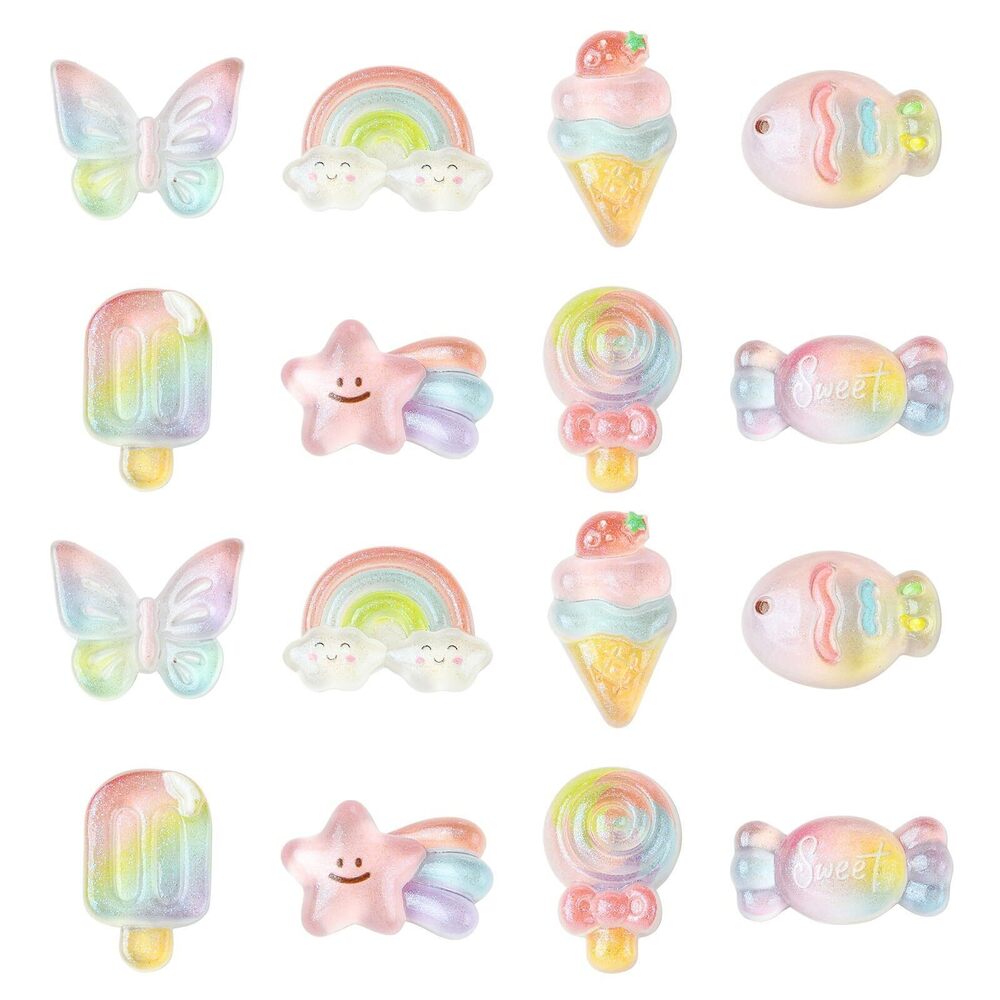 4418 48Pcs 8 Styles Transparent Resin Glitter Flatback Charms Resin